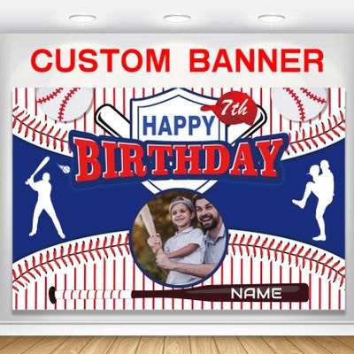 Custom Baseball Sports Happy Birthday Party Decorations Supplies Personalized Baseball Sports Birthday Backdrop Banner(5x7.5ft)