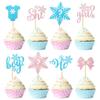 24 Pack Gender Reveal Cupcake Toppers Glitter Boy or Girl Cupcake Picks Snowflake Winter Frozen Baby Shower Birthday Cake Decorations Party Supplies Pink Blue view 1