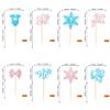 24 Pack Gender Reveal Cupcake Toppers Glitter Boy or Girl Cupcake Picks Snowflake Winter Frozen Baby Shower Birthday Cake Decorations Party Supplies Pink Blue view 2