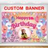 Custom Butterfly Happy Birthday Party Decorations Supplies Personalized Butterfly Balloon Princess Girl Birthday Backdrop Banner(5x7.5ft) view 1