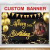 Custom Black and Gold Happy Birthday Party Decorations Supplies Personalized Black and Gold Birthday Backdrop Banner(5x7.5ft) view 1