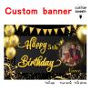 Custom Black and Gold Happy Birthday Party Decorations Supplies Personalized Black and Gold Birthday Backdrop Banner(5x7.5ft) view 2