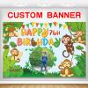 Custom Monkey Jungle Safari Happy Birthday Party Decorations Supplies Personalized Monkey Jungle Safari Green Birthday Backdrop Banner(5x7.5ft) view 1