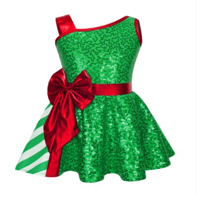 Agoky Kids Girls Sequin Christmas Dress Sleeveless Bowknot Ballet Dance Leotard Figure Skating Performance Dress Green 12 Years