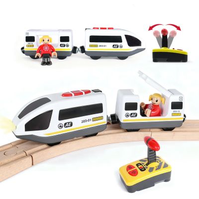 Electric Remote Control Train Toy for Wooden Train Tracks,Battery Operated Locomotive Train Magnetic Bullet Train Vehicles for Boy Kids Toddlers (White Train)
