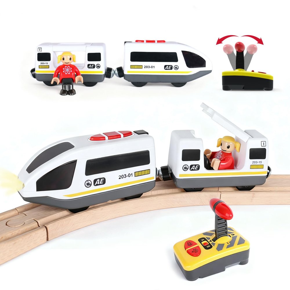 Electric Remote Control Train Toy for Wooden Train Tracks,Battery Operated Locomotive Train Magnetic Bullet Train Vehicles for Boy Kids Toddlers (White Train)