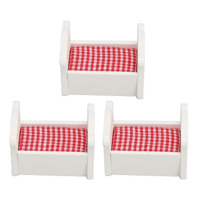 Keenso Miniature Crib, 3Pcs Pinewood Baby Doll Crib Bed Lifelike Dollhouse Mini Crib for 1/12 1/6 Scaled Dollhouse