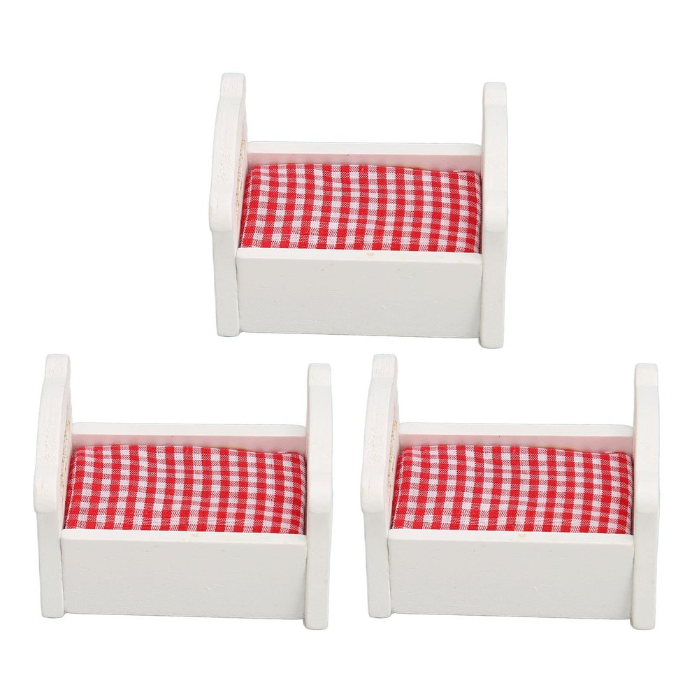 Keenso Miniature Crib, 3Pcs Pinewood Baby Doll Crib Bed Lifelike Dollhouse Mini Crib for 1/12 1/6 Scaled Dollhouse