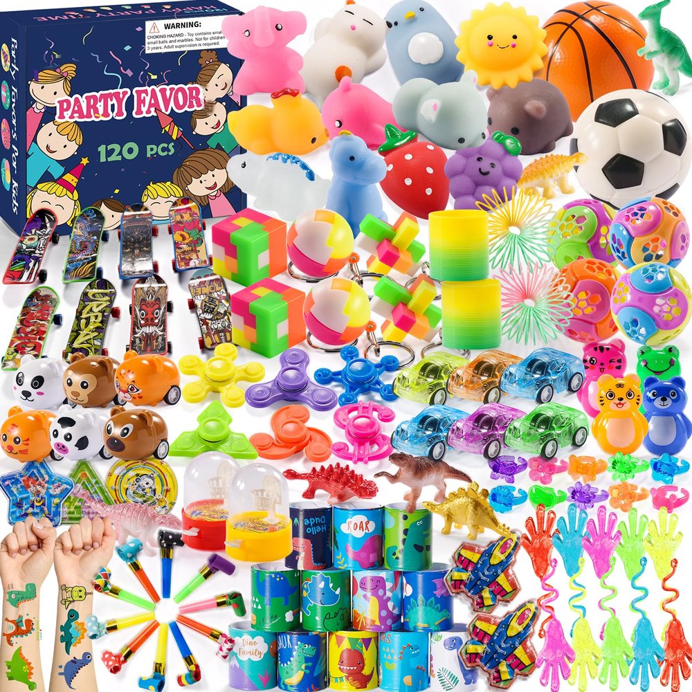120 PCS Party Favor Goodie Bags Stuffers for Kids, Prize Box Toys for Kids Classroom Rewards Bulk, Fidget Toys Pinata Filler, Treasure Chest for Carnival Prizes, Birthday Gifts, Valentines Day Gifts
