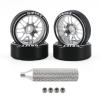 Abendor 4Pcs [2N+2W] Rc Drift Wheels & Logo Drift Tires, 16 Spoke Exquisite Aluminum Alloy Rims with Rc Drift Car Tires for 1/24 1/28 Kyosho Mini-Q HGD1 HGV1 Wltoys K969 K989 K929 AWD (Silver) view 1