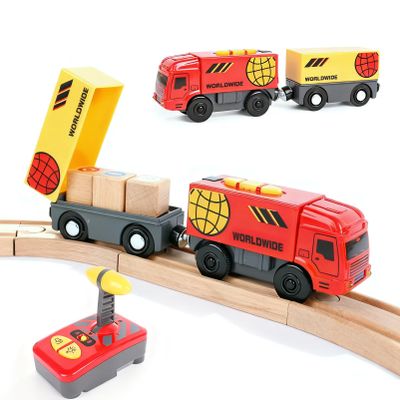 Electric Remote Control Train Toy, Battery Operated Locomotive Motorized Train Toy Gift for Boy Kids Toddlers Fit Thomas, Brio, Chuggington(red Truck)