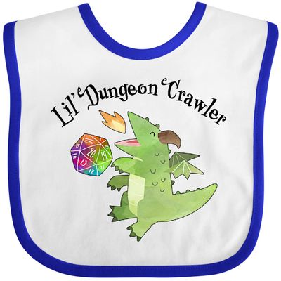 inktastic Lil' Dungeon Crawler- Cute Dragon Baby Bib White and Royal 418ac
