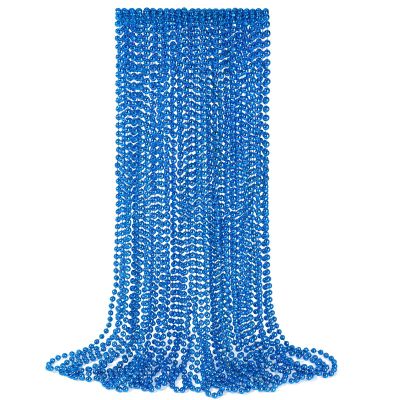 YAXINRUI 12 PCS Blue Bead Necklaces, Mardi Gras Christmas Bead Necklaces, Blue Patriotic Necklace, 33 Inch Round Beaded Necklaces for Mardi Gras Christmas 4th of July Festive Events