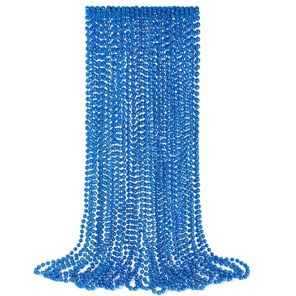 YAXINRUI 12 PCS Blue Bead Necklaces, Mardi Gras Christmas Bead Necklaces, Blue Patriotic Necklace, 33 Inch Round Beaded Necklaces for Mardi Gras Christmas 4th of July Festive Events