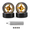 Abendor New 4 Pcs Rc Car Drift Wheels with Logo Tires for 1/28 Wltoys K969 K989 K929, [2N+2W] 4 Spoke Durable Aluminum Alloy Rc Drift Car Tires for 1/24 1/28 Mini-Q HGD1 HGV1 Upgrade Parts (Gold) view 1