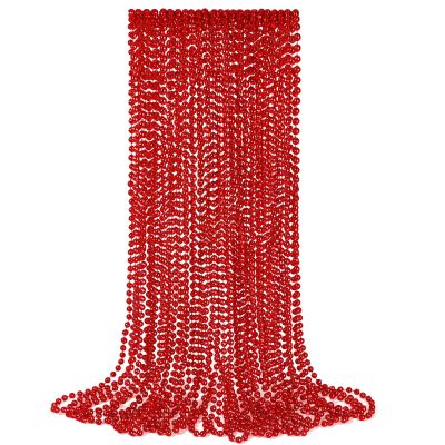 YAXINRUI 12 PCS Red Bead Necklaces, Christmas Mardi Gras Bead Necklaces, Red Valentine Necklace, 33 Inch 7 mm Round Beaded Necklaces for Mardi Gras Christmas Valentine Festive Events, Party Favors