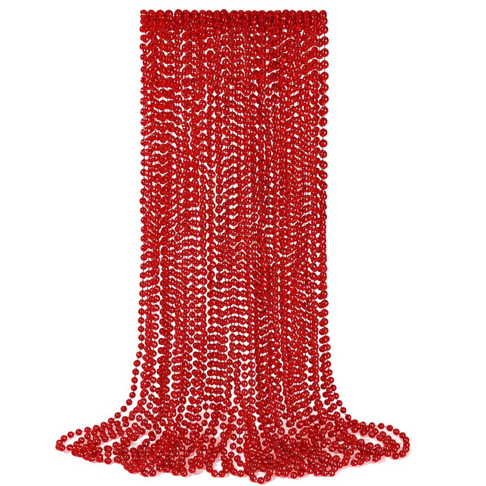YAXINRUI 12 PCS Red Bead Necklaces, Christmas Mardi Gras Bead Necklaces, Red Valentine Necklace, 33 Inch 7 mm Round Beaded Necklaces for Mardi Gras Christmas Valentine Festive Events, Party Favors