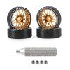 Abendor 4Pcs [2N+2W] Rc Drift Wheels & Logo Drift Tires, 16 Spoke Exquisite Aluminum Alloy Rims with Rc Drift Car Tires for 1/24 1/28 Kyosho Mini-Q HGD1 HGV1 Wltoys K969 K989 K929 AWD (Gold) view 1