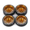 Abendor 4Pcs [2N+2W] Rc Drift Wheels & Logo Drift Tires, 16 Spoke Exquisite Aluminum Alloy Rims with Rc Drift Car Tires for 1/24 1/28 Kyosho Mini-Q HGD1 HGV1 Wltoys K969 K989 K929 AWD (Gold) view 2