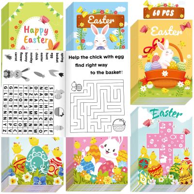 Funtery 60 Pieces Easter Activity Books for Kids Gifts Includes Mazes, Word Search, and More Fun Games Easter Activity Books for Basket Stuffers Class Supplies