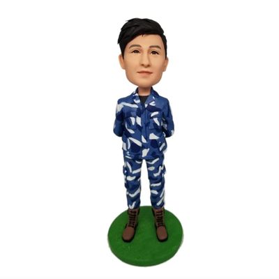 Mydedor Navy Blue Camouflage Uniform Custom Bobbleheads Figurine Customized Doll Birthday Gifts, Bobble Head Figures Handmade Personalized Car Dashboard, for Man Bestfriend