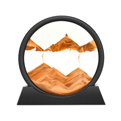 Wai Danie Moving Sand Art Picture 3D Hourglass Deep Sea Sandscape Liquid Motion Display Painting Flowing Sand Frame Relaxing Desktop Home Office Work Decor (Gold, 7 Inches)