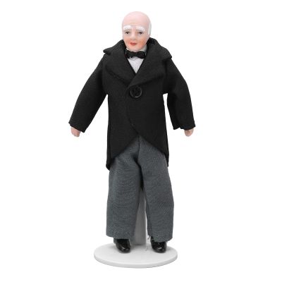 1:12 Doll House Servant, 15cm Doll House Miniature Turnable Ceramic Victorian Butler Toy with Stand Miniature Accessory
