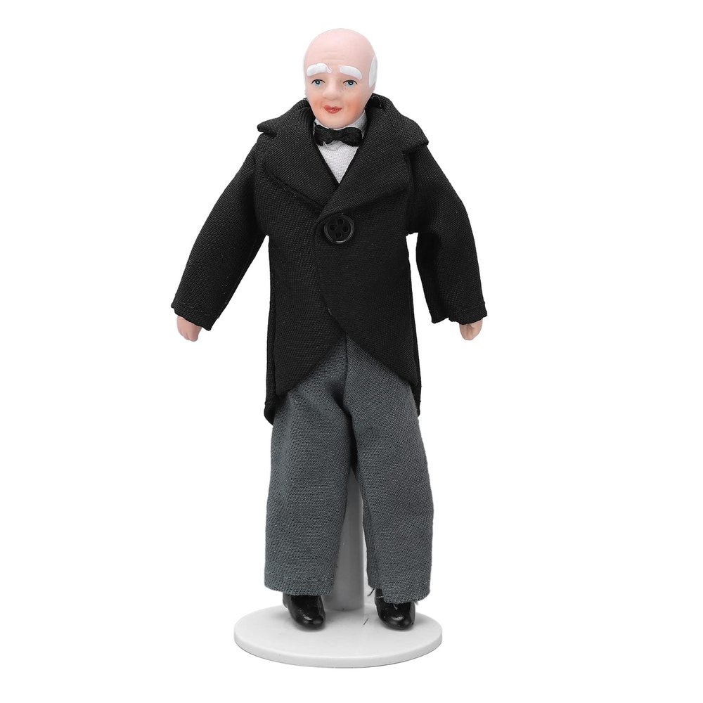1:12 Doll House Servant, 15cm Doll House Miniature Turnable Ceramic Victorian Butler Toy with Stand Miniature Accessory