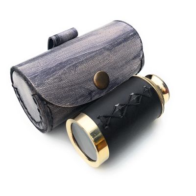 6" Handheld Brass Spyglass Telescope with Leather Case Sailor Home Decor Pirate Captain Boat Gift