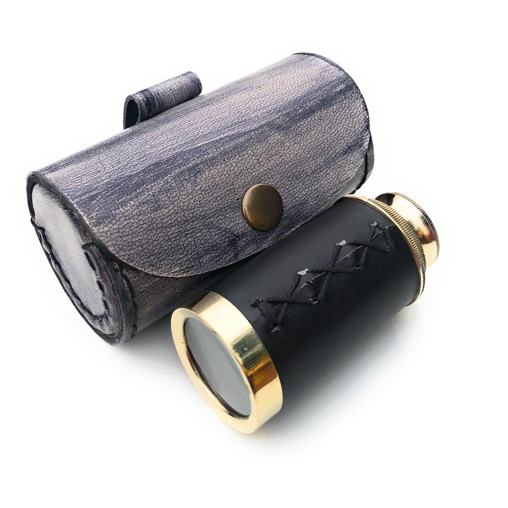 6" Handheld Brass Spyglass Telescope with Leather Case Sailor Home Decor Pirate Captain Boat Gift