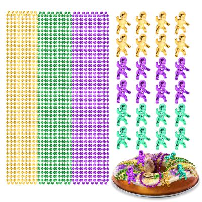 YAXINRUI Mardi Gras Beads Necklaces and King Cake Babies, Multi Colors 24Pcs Party Beads Necklaces + 24Pcs Mini Plastic Babies Mardi Gras Accessories for Mardi Gras Party, Party Favors