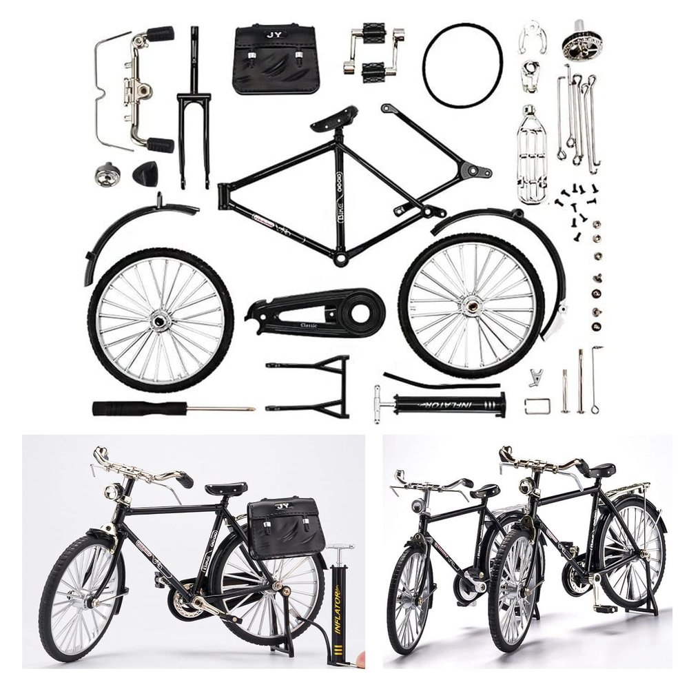 2025 New 51 Pcs DIY Retro Bicycle Model Ornament For Kids, Creative 1:10 Simulation Mini Bicycle Model Scale Kit With Inflator and Briefcase, Finger Bike Models Toys For Desktop Decoration Ornament