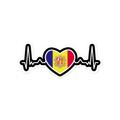 Andorra Flag Heartbeat Sticker Heart Pulse Line ECG Andorran Pride Patriotic Love Stickers Patriotism Sticker for Laptop, Phone, Water Bottle - Vinyl Country Decal