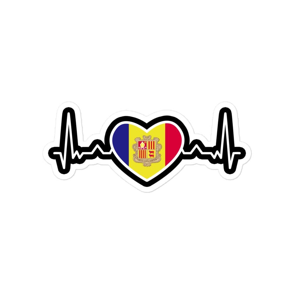 Andorra Flag Heartbeat Sticker Heart Pulse Line ECG Andorran Pride Patriotic Love Stickers Patriotism Sticker for Laptop, Phone, Water Bottle - Vinyl Country Decal