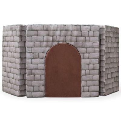 Jaxx Zipline Playscape Castle Gate - Modular Playtime Furniture for Imaginative Kids - Prints, Stone/Chocolate