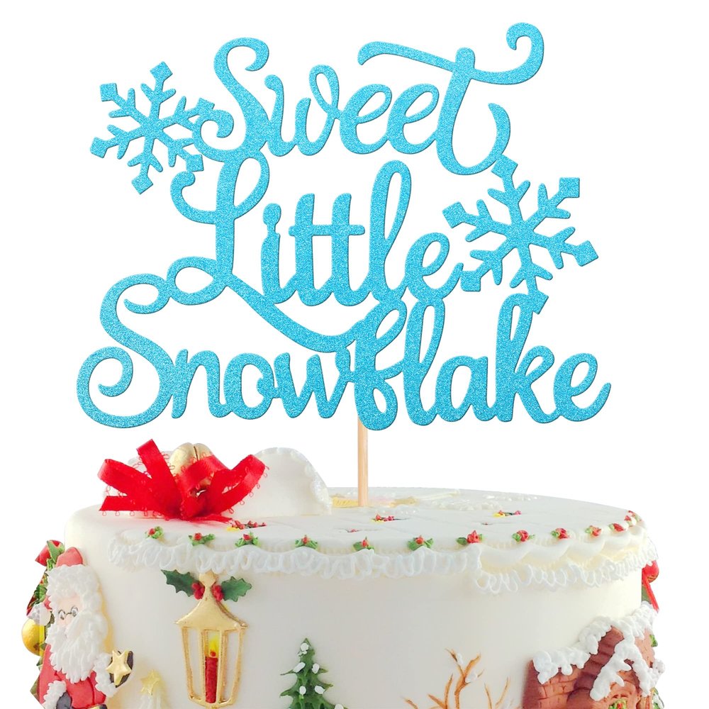1 PCS Sweet Little Snowflake Cake Topper Glitter Winter Frozen Theme Little Snowflake Cake Pick for Winter Wonderland Baby Shower Kids Birthday Party Cake Decorations Supplies Blue