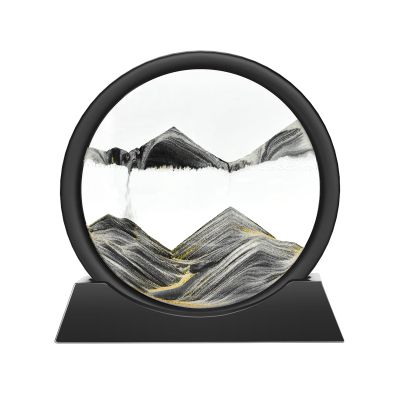 Wai Danie Moving Sand Art Picture 3D Hourglass Deep Sea Sandscape Liquid Motion Display Painting Flowing Sand Frame Relaxing Desktop Home Office Work Decor (Black, 7 inches)