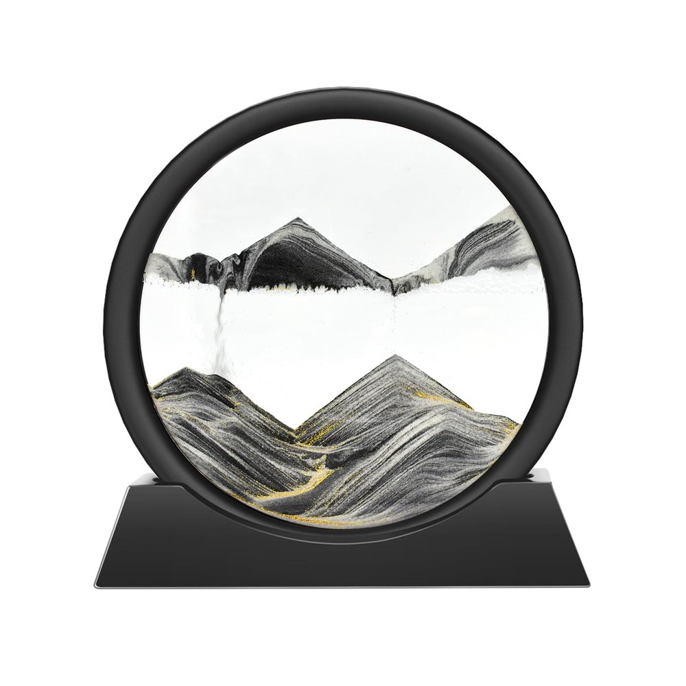 Wai Danie Moving Sand Art Picture 3D Hourglass Deep Sea Sandscape Liquid Motion Display Painting Flowing Sand Frame Relaxing Desktop Home Office Work Decor (Black, 7 inches)