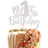 1 PCS My 1st Birthday Cake Topper Assembled Glitter First Birthday Snowflake Cake Pick Winter Frozen Snowflake Cake Decoration for Winter Wonderland Baby Shower Kids 1st Birthday Party Supplies Silver view 1