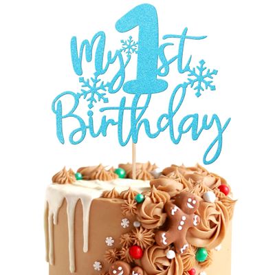 1 PCS Snowflake My 1st Birthday Cake Topper Assembled Glitter First Birthday Snowflake Cake Pick for Winter Wonderland Theme Baby Shower Kids 1st Birthday Party Cake Decorations Supplies Blue