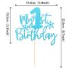 1 PCS Snowflake My 1st Birthday Cake Topper Assembled Glitter First Birthday Snowflake Cake Pick for Winter Wonderland Theme Baby Shower Kids 1st Birthday Party Cake Decorations Supplies Blue view 2