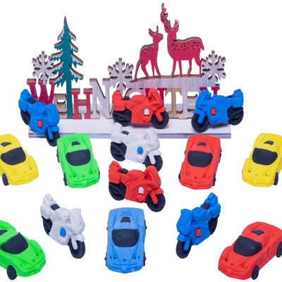 Mini Erasers for Kids Bulk Desk Pets for Kids Classroom Car Erasers - 14 Pcs Vehicle Motorbike Mix Fun erasers for Students Bulk Valentines Party Favors