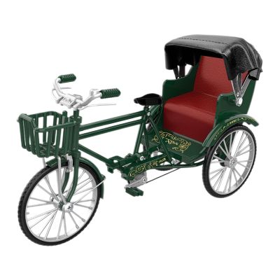 Menolana Metal 1:12 Scale Tricycle Model, Three Wheeled Rickshaw Toy Lifelike Collectibles Gift Dollhouse Decor Collection Miniature Statue for Kids, Green