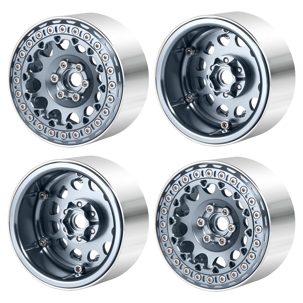 RCLIONS 2.2inch Beadlock Wheels 35mm RC Aluminum Rims for AXIAL Wraith RR10 TRX4 1/10th RC Crawler Truck Car (Titanium)