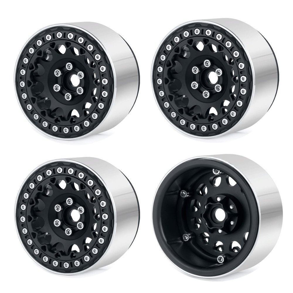 RCLIONS 2.2inch Beadlock Wheels 35mm RC Aluminum Rims for AXIAL Wraith RR10 TRX4 1/10th RC Crawler Truck Car (Black)