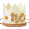 Agkvw Daisy 1st Birthday Crown - Groovy Hippie Style Costume Headwear, Felt Cloth, Handmade, Reusable, Velcro and Elastic Bands, Cream Brown Yellow/Orange, First Birthday Decoration for Girls view 1