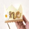 Agkvw Daisy 1st Birthday Crown - Groovy Hippie Style Costume Headwear, Felt Cloth, Handmade, Reusable, Velcro and Elastic Bands, Cream Brown Yellow/Orange, First Birthday Decoration for Girls view 3
