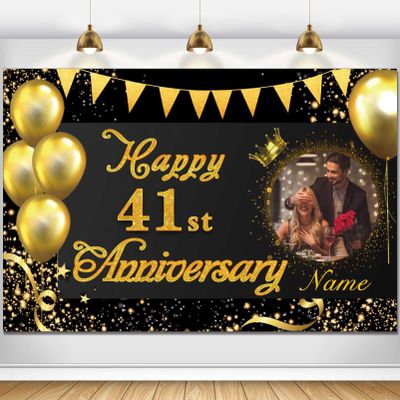 Custom Happy 41st Anniversary Decorations Supplies,41st Birthday Decorations Banner,41st Wedding Anniversary Backdrop(6x9ft)