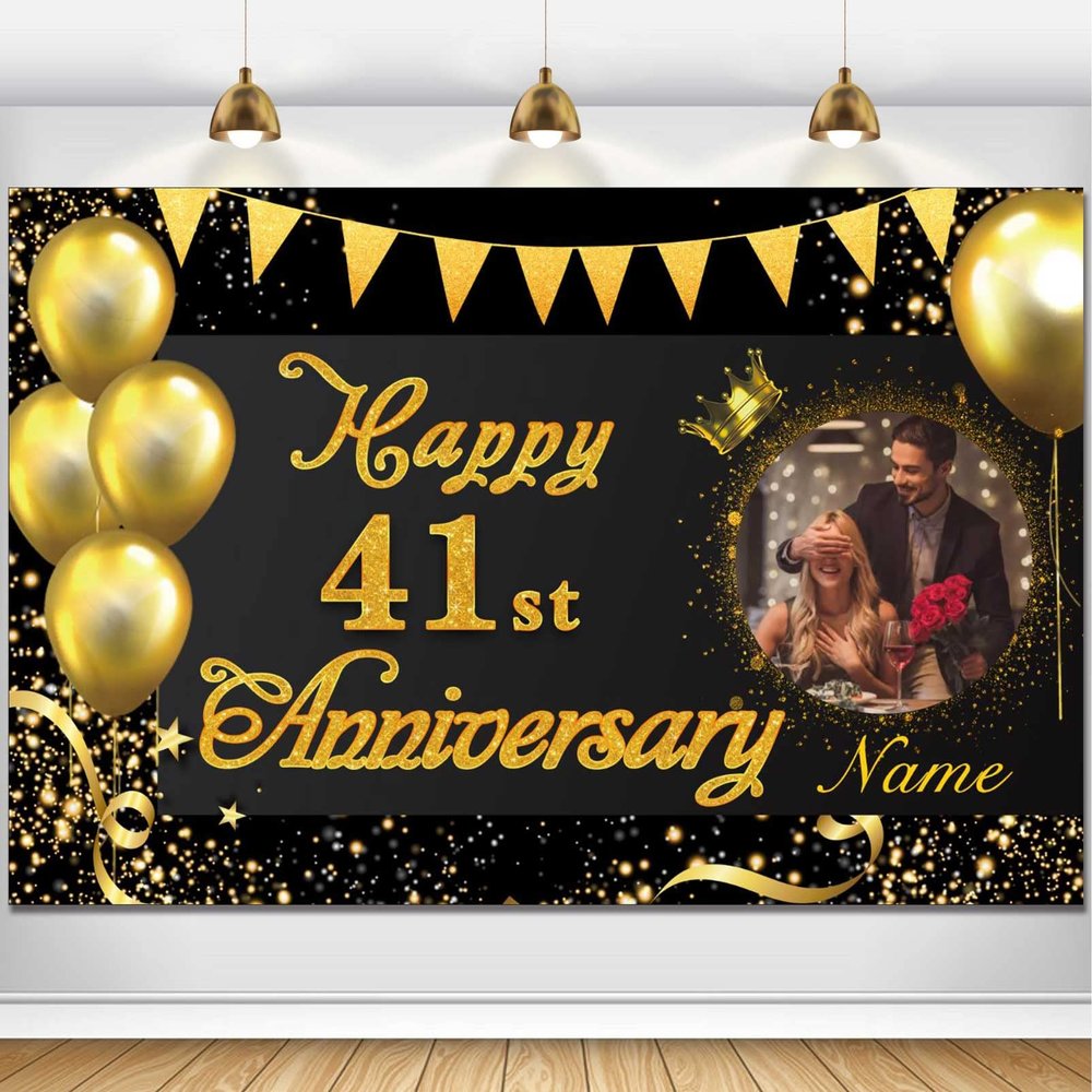 Custom Happy 41st Anniversary Decorations Supplies,41st Birthday Decorations Banner,41st Wedding Anniversary Backdrop(6x9ft)