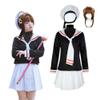 Anime Card Captor KINOMOTO School Girls Uniform Sailor Navy Blue Pleated Skirt Cosplay Costumes(XL,White-W) view 1